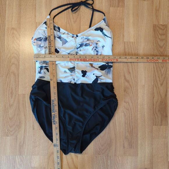 Athleta Polynesia One Piece Swimsuit Womens Medium Off White Floral Halter - Picture 2 of 7